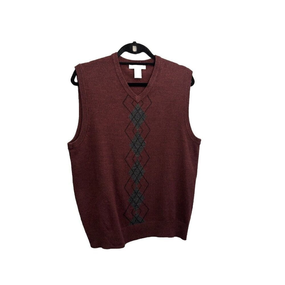 Geoffrey Beene Sweater Vest Grandpa Core Argyle Burgundy Men Large